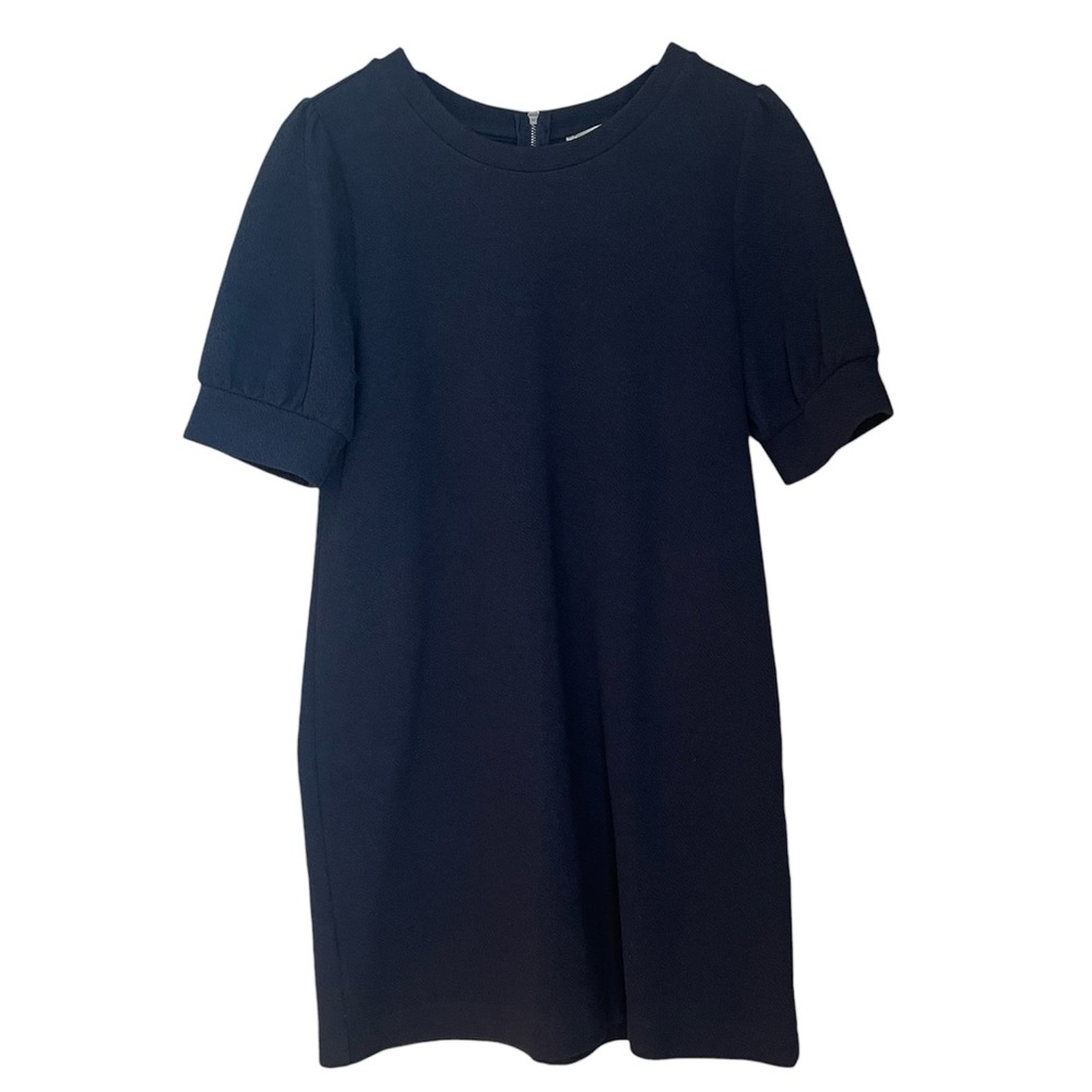 LOFT Navy Textured Knit Shift Dress Womens Small Puff Sleeve Career Casual
